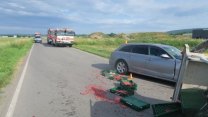 Silnici na Prostějovsku zasypaly po nehodě jahody a maliny, řidič traktoru musel do nemocnice